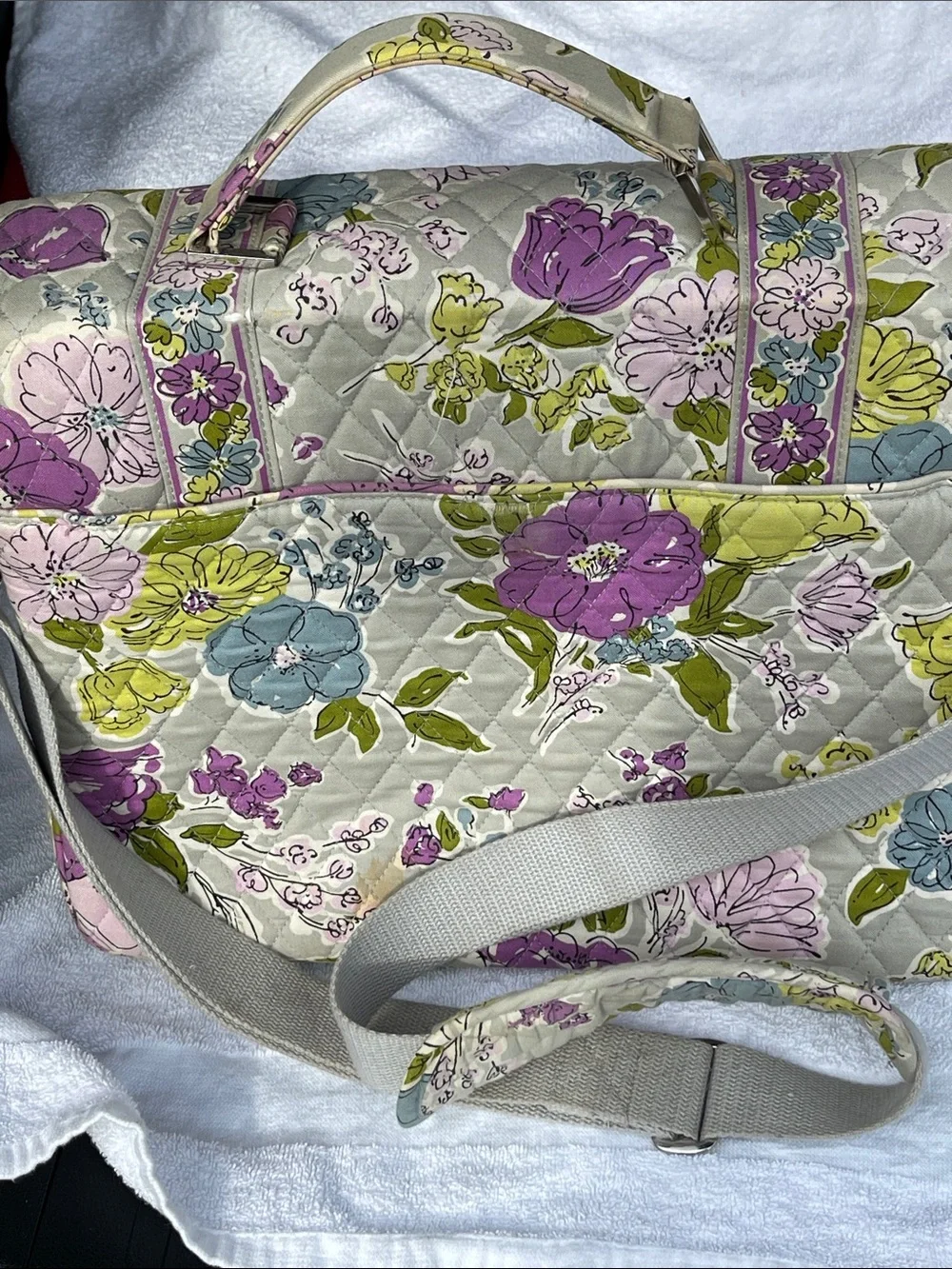 Vera Bradley Quilted Floral Laptop Satchel in Beige, Purple & Blue